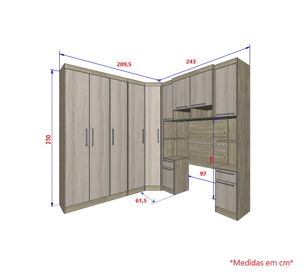 Guarda Roupa Dormitório Modulado Master Solteiro - Avelã Rústico e Ártico Rústico - Luciane M06