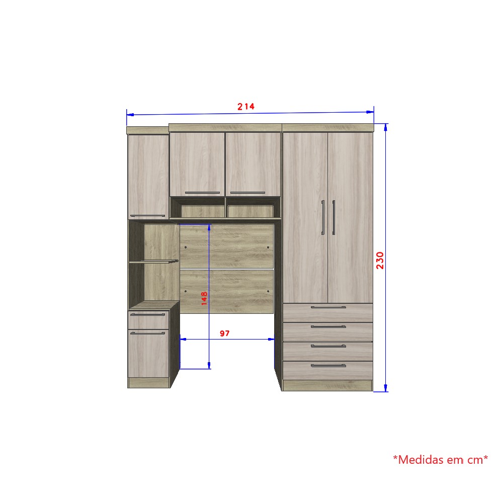 Guarda Roupa Dormitório Modulado Master Solteiro - Avelã Rústico e Ártico Rústico - Luciane M08