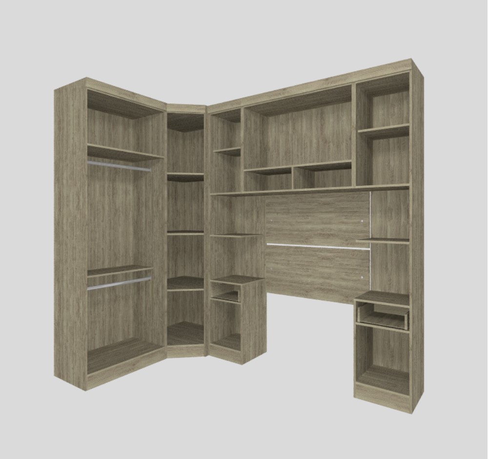 Guarda Roupa Dormitório Modulado Master Solteiro Canto - Avelã e Ártico Rústico - Roupeiro Luciane M05