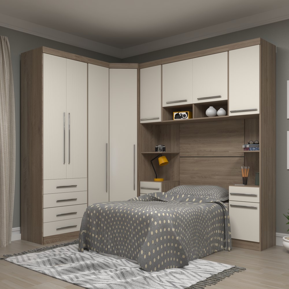 Guarda Roupa Dormitório Modulado Master Solteiro Canto - Roupeiro Luciane M02