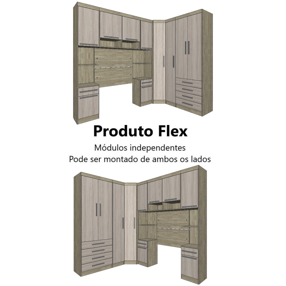 Guarda Roupa Dormitório Modulado Master Solteiro Canto - Roupeiro Luciane M02