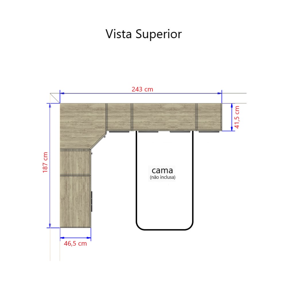 Guarda Roupa Dormitório Modulado Master Solteiro Canto - Roupeiro Luciane M02