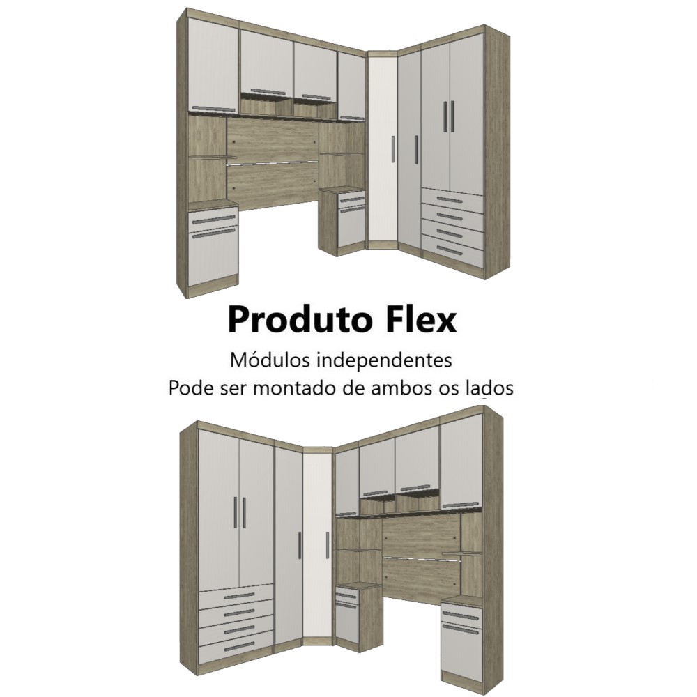 Guarda Roupa Dormitório Modulado Master Solteiro Canto - Roupeiro Luciane M02