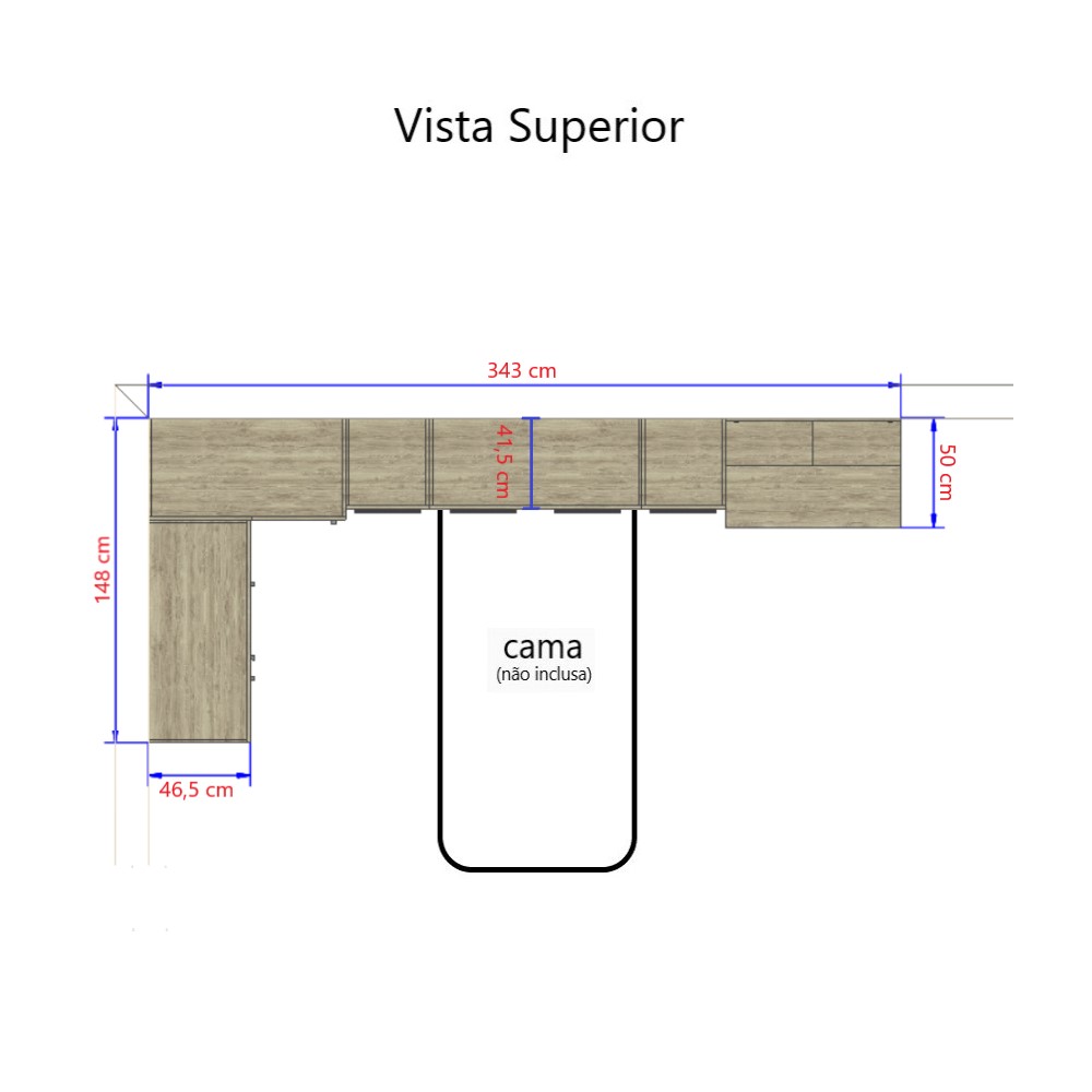 Guarda Roupa Dormitório Modulado Master Solteiro Canto c/ Mesa Escrivaninha Nicho - Avelã Rústico e Areia - Luciane M03