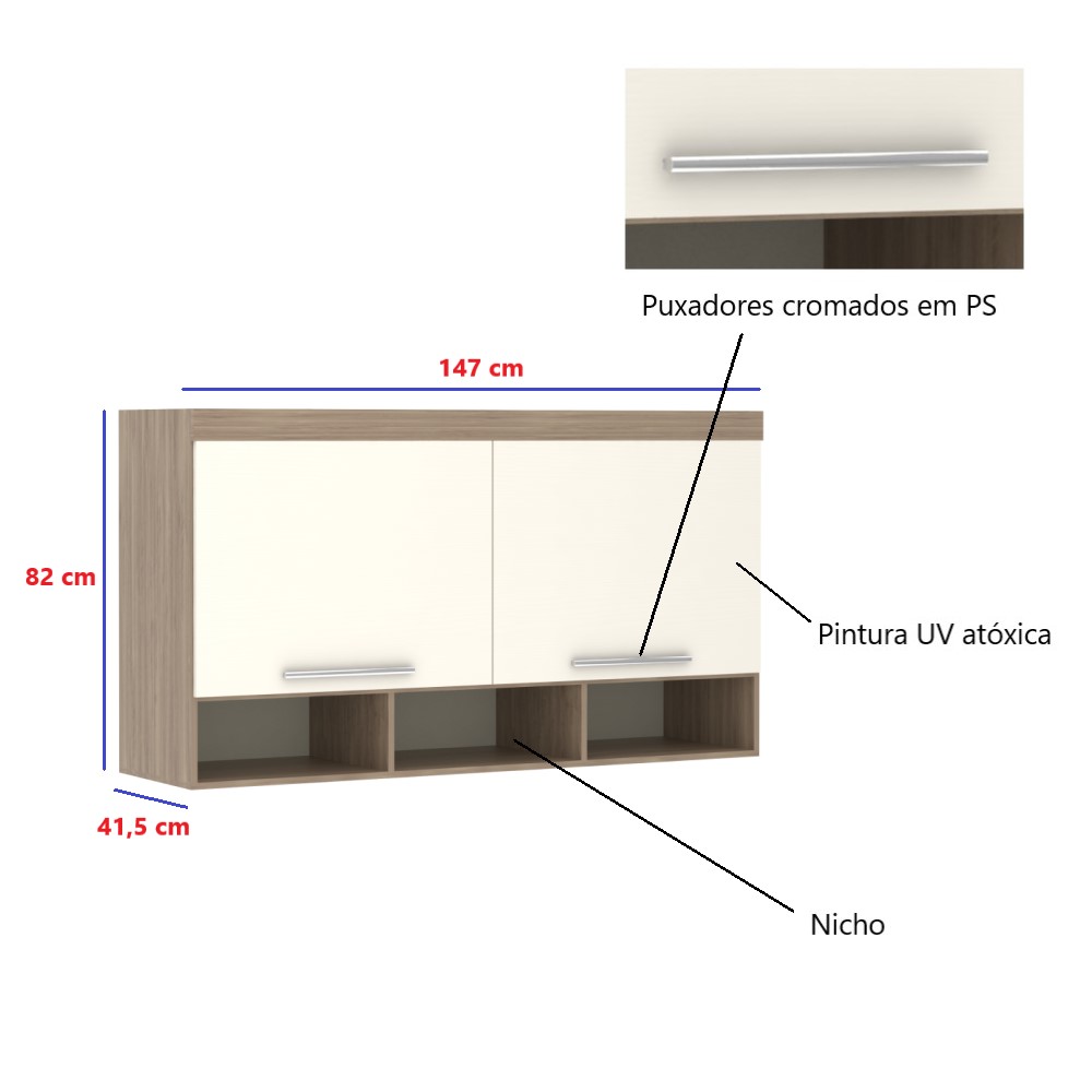 Guarda Roupa Maleiro Aéreo Casal 1,38 m Ponte - Módulo Dormitório Master - Guarda Roupas Modulado Luciane