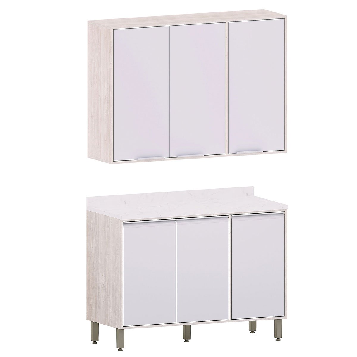 Kit Armário Aéreo com Balcão de Cozinha 120 cm Atenas Cinza Cristal