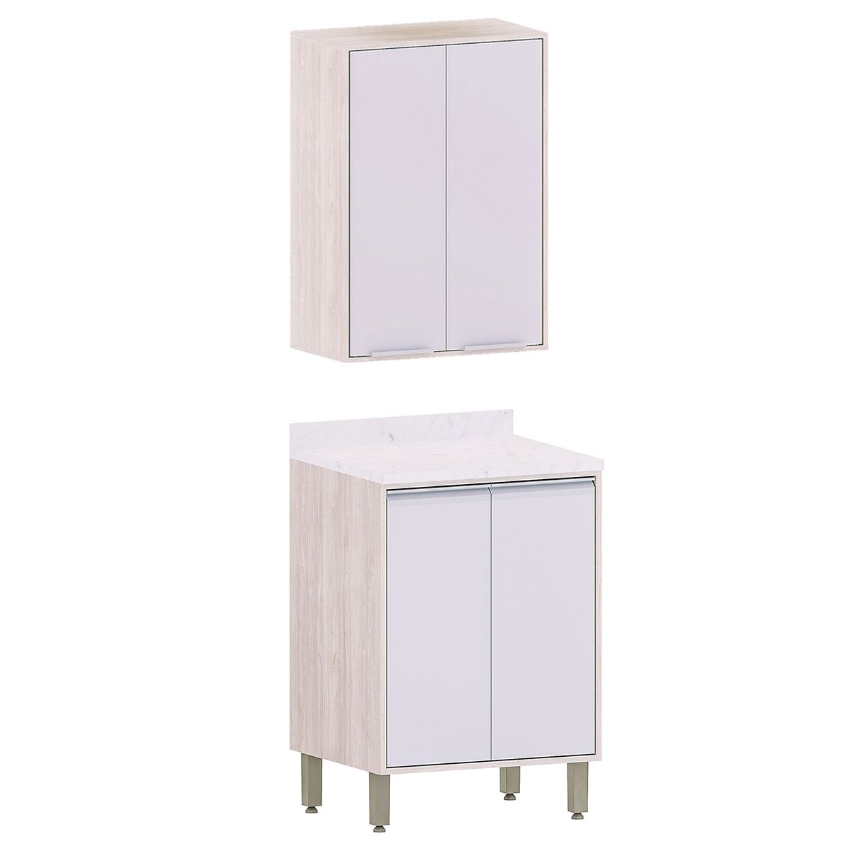 Kit Armário Aéreo e Balcão 2 Portas 60 cm Atenas  Cinza Cristal