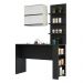 Kit Bancada Mesa Gourmet Cozinha Preta c/ Painel e Armário Basculante Legno Crema e Linho - Luciane M01