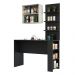Kit Bancada Mesa Gourmet Cozinha Preta c/ Painel e Armário Basculante Legno Crema e Linho - Luciane M01