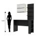 Kit Bancada Mesa Gourmet Cozinha Preta c/ Painel e Armário Basculante Legno Crema e Linho - Luciane M01