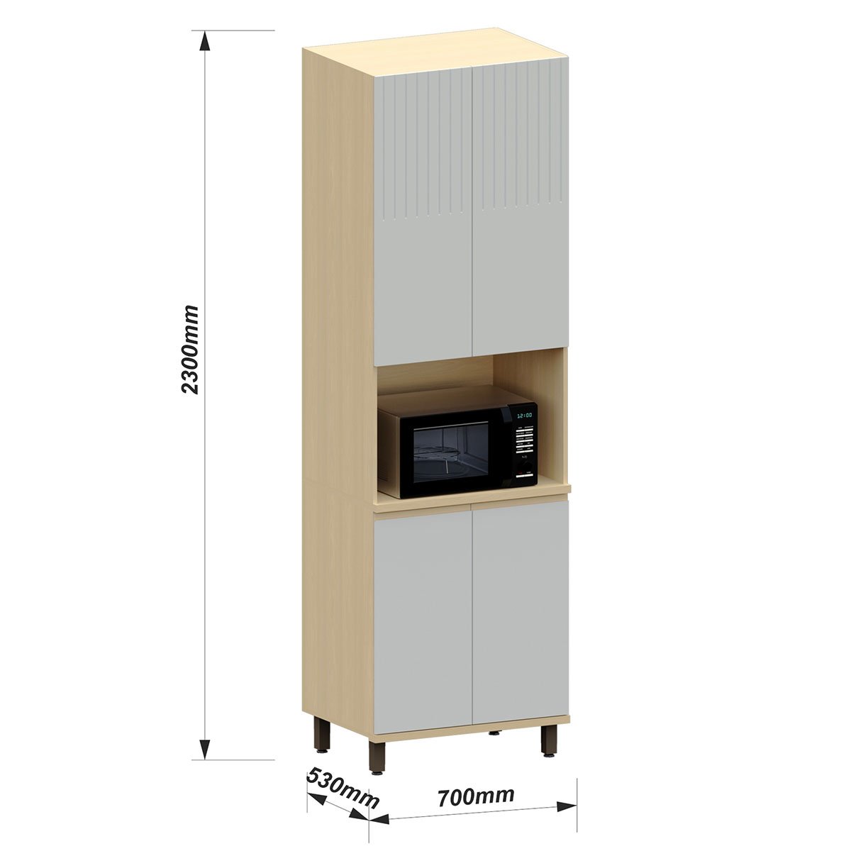 Paneleiro 4 Portas com Nicho para Micro-ondas Aurora Pet Cinza Cristal/Cinza Cristal