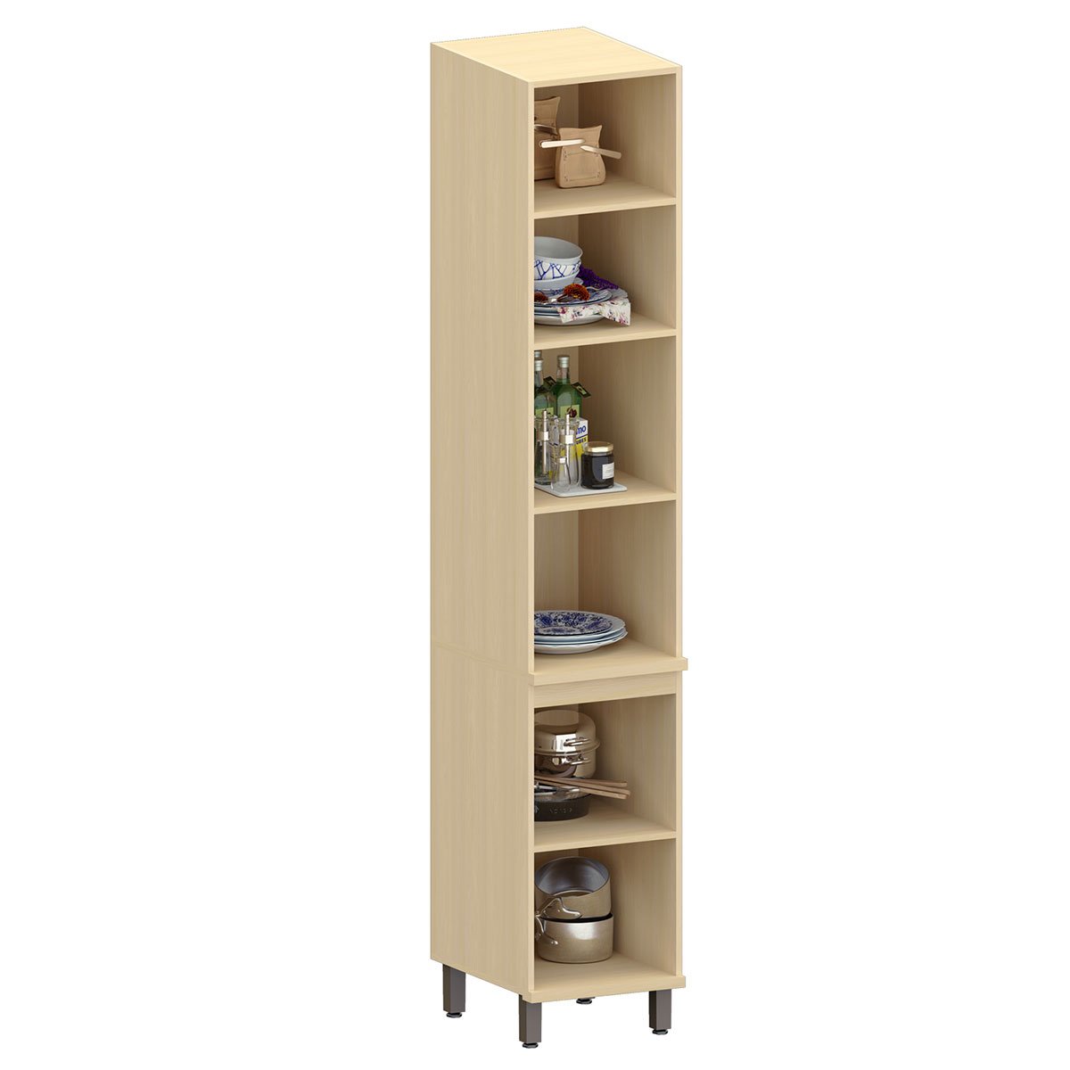 Paneleiro Alto 40 cm 2 Portas 4 Prateleiras Aurora Carvalho