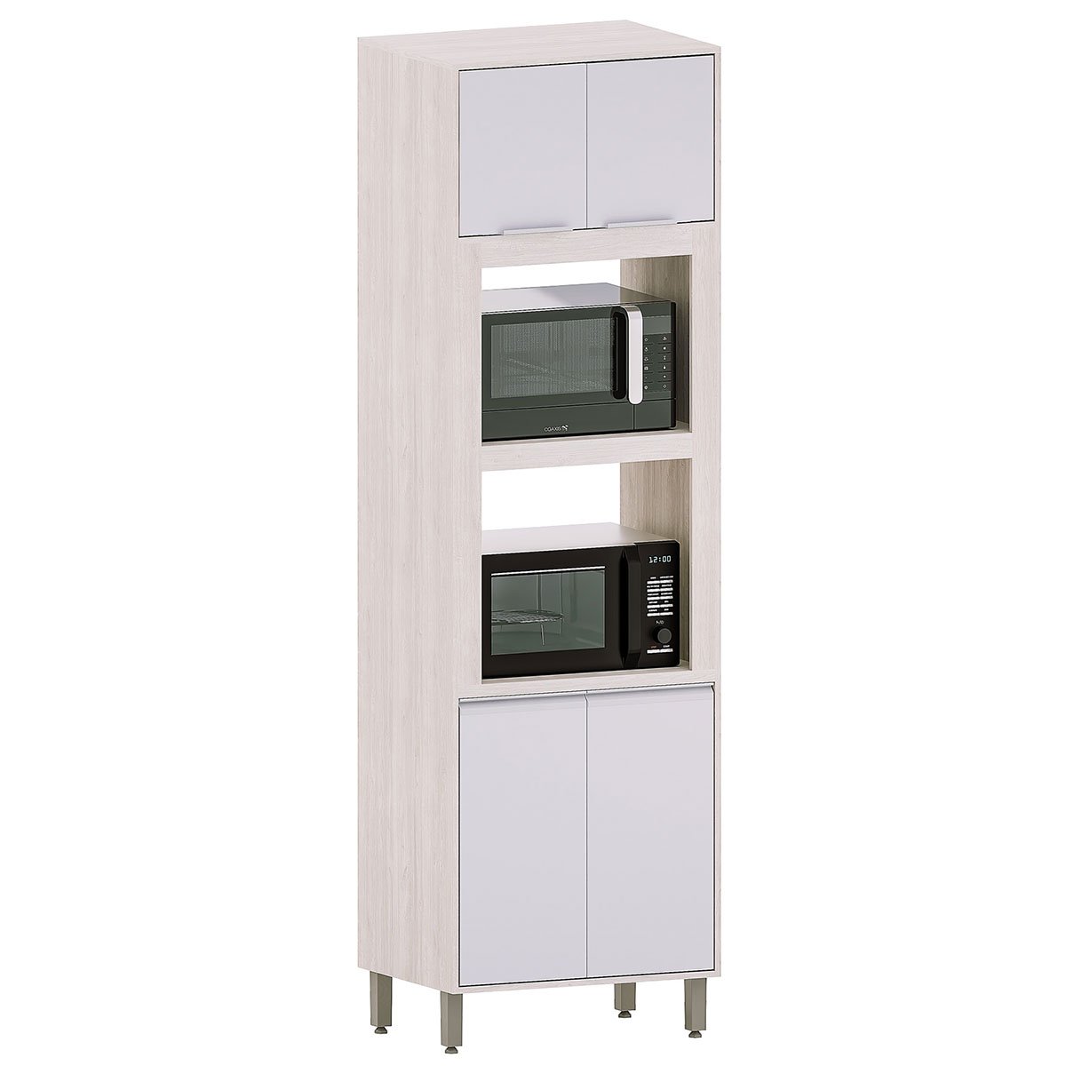 Paneleiro Alto Torre Dupla 70 cm 4 Portas Atenas Cinza Cristal