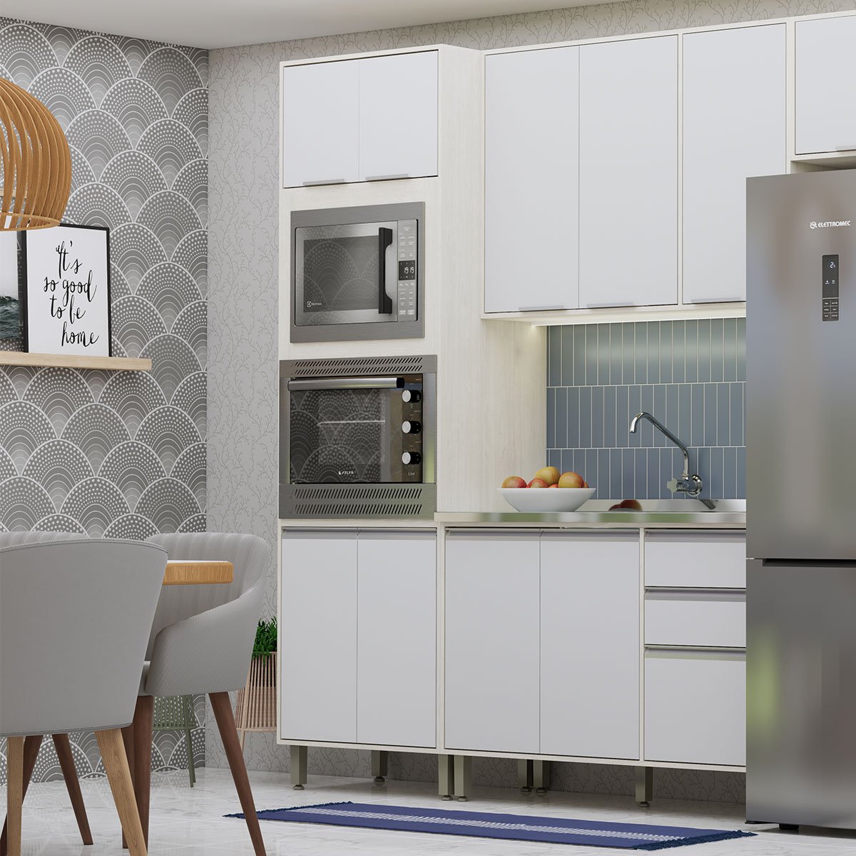 Paneleiro Alto Torre Dupla 70 cm 4 Portas Atenas Cinza Cristal