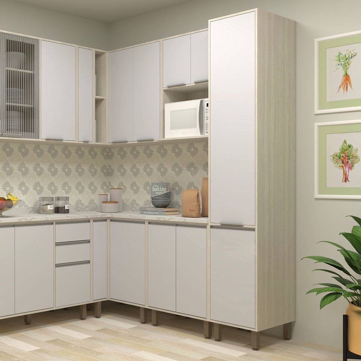 Paneleiro Alto para Cozinha 40 cm 2 Portas Atenas Cinza Cristal