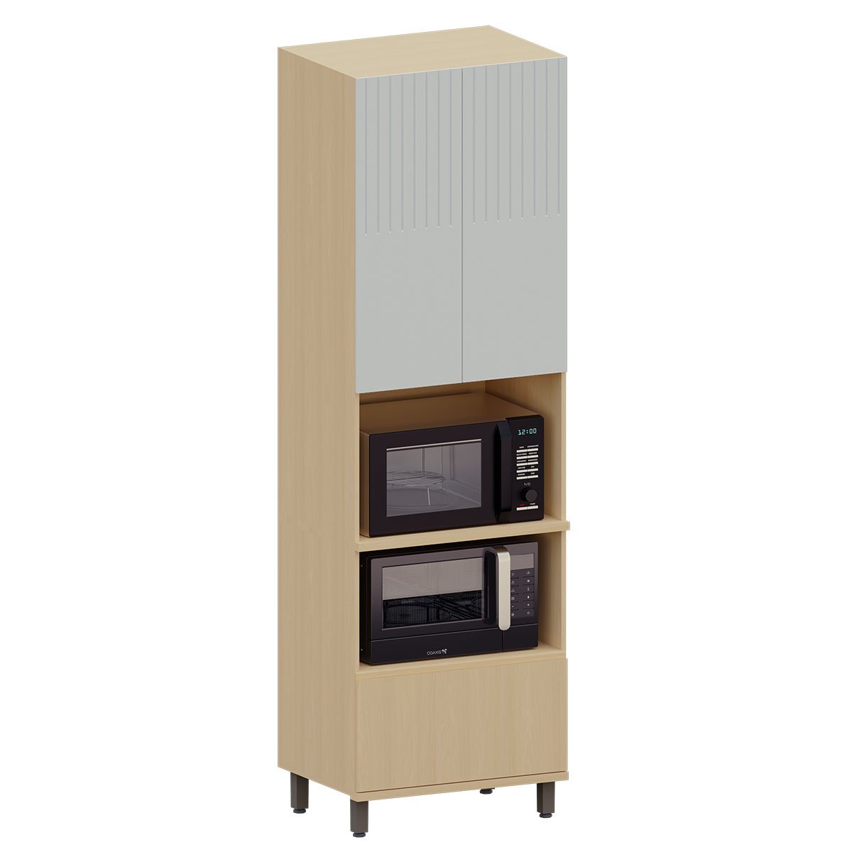 Paneleiro Torre Quente 2 Portas 1 Gaveta Aurora Pet Cinza Cristal/Cinza Cristal