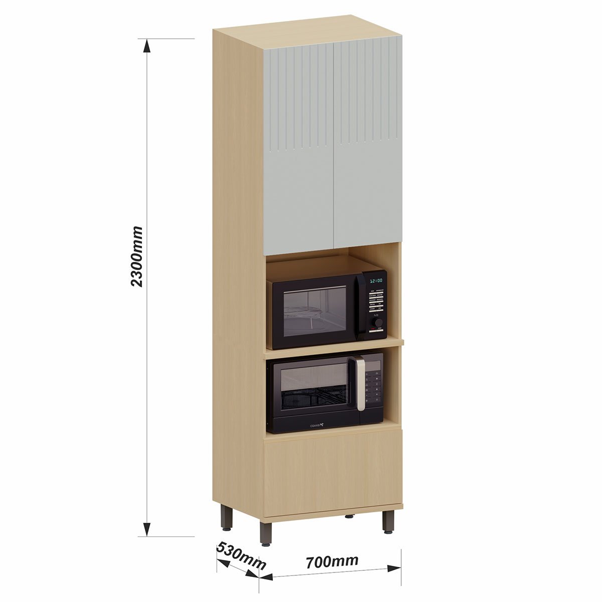 Paneleiro Torre Quente 2 Portas 1 Gaveta Aurora Pet Cinza Cristal/Cinza Cristal