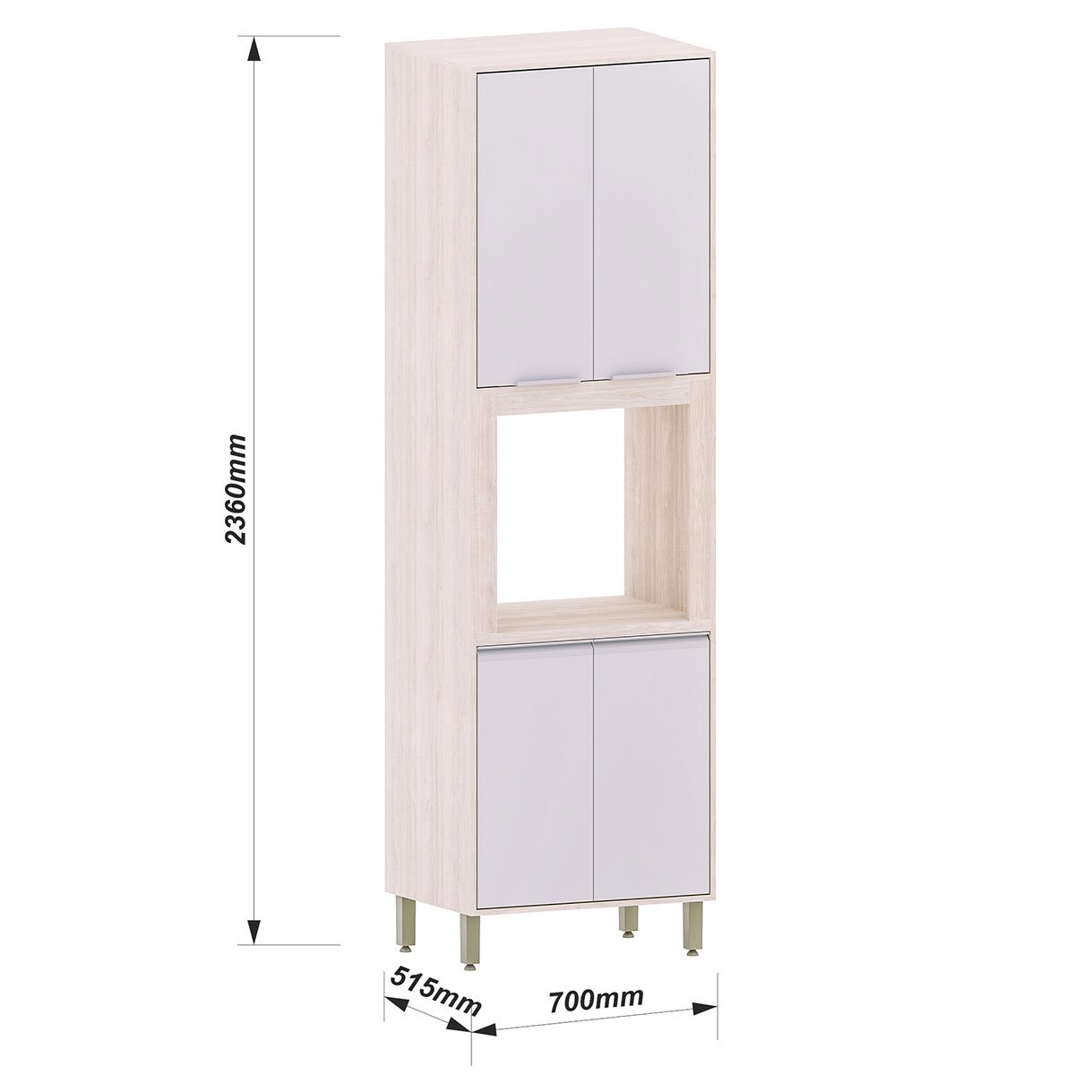 Paneleiro com Nicho Micro-ondas 4 Portas Atenas Cinza Cristal