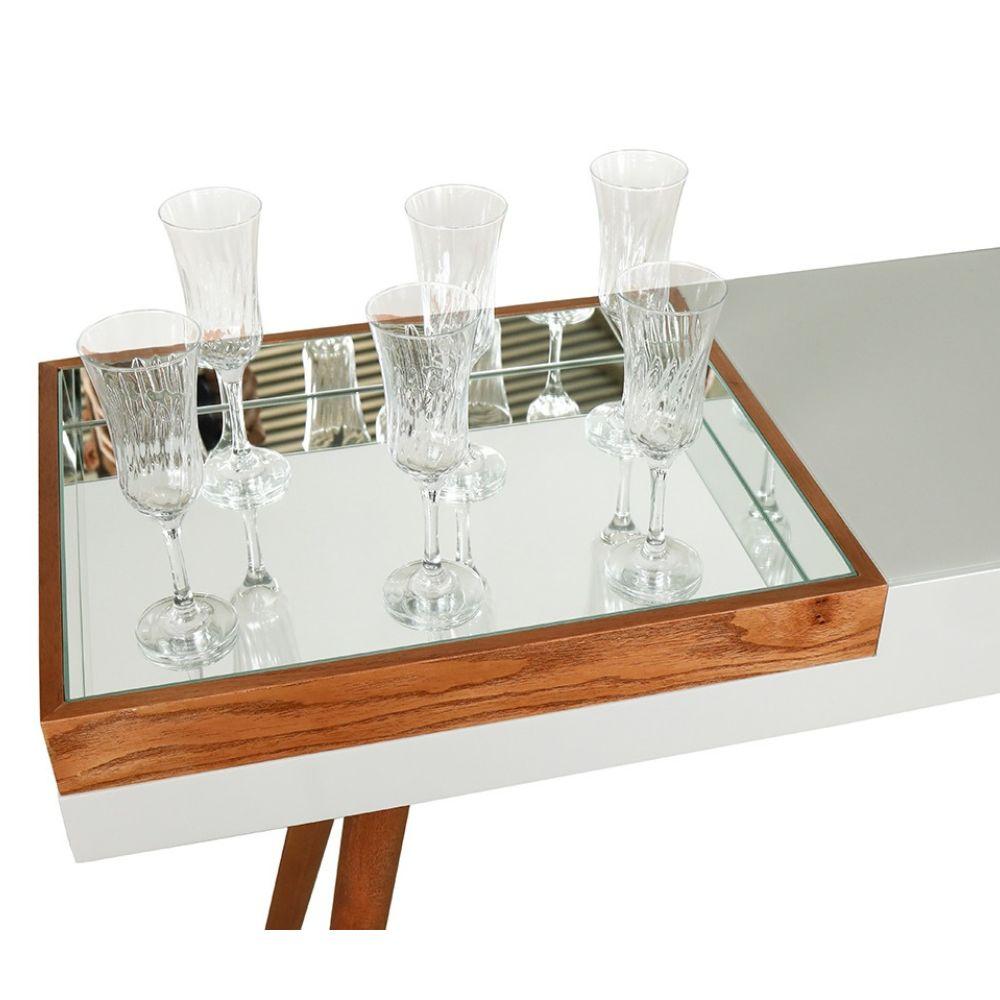 Aparador Decorativo Mila com Bandeja Sobreposta Pés Palito Off White 1,20 M