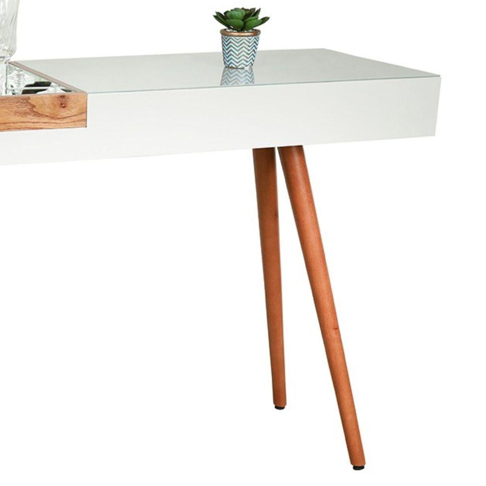 Aparador Decorativo Mila com Bandeja Sobreposta Pés Palito Off White 1,20 M