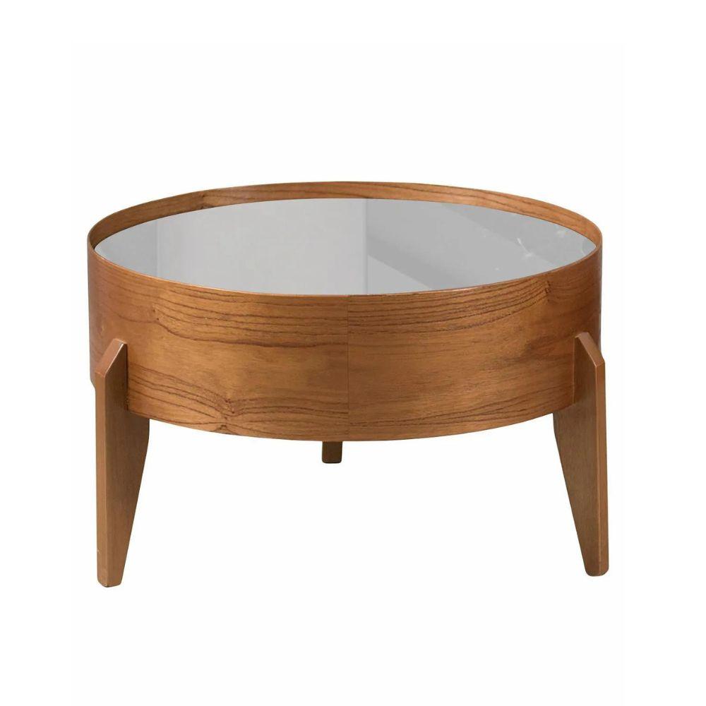 Mesa de Centro Anna com Tampo Off White 50 cm e Pés em Madeira
