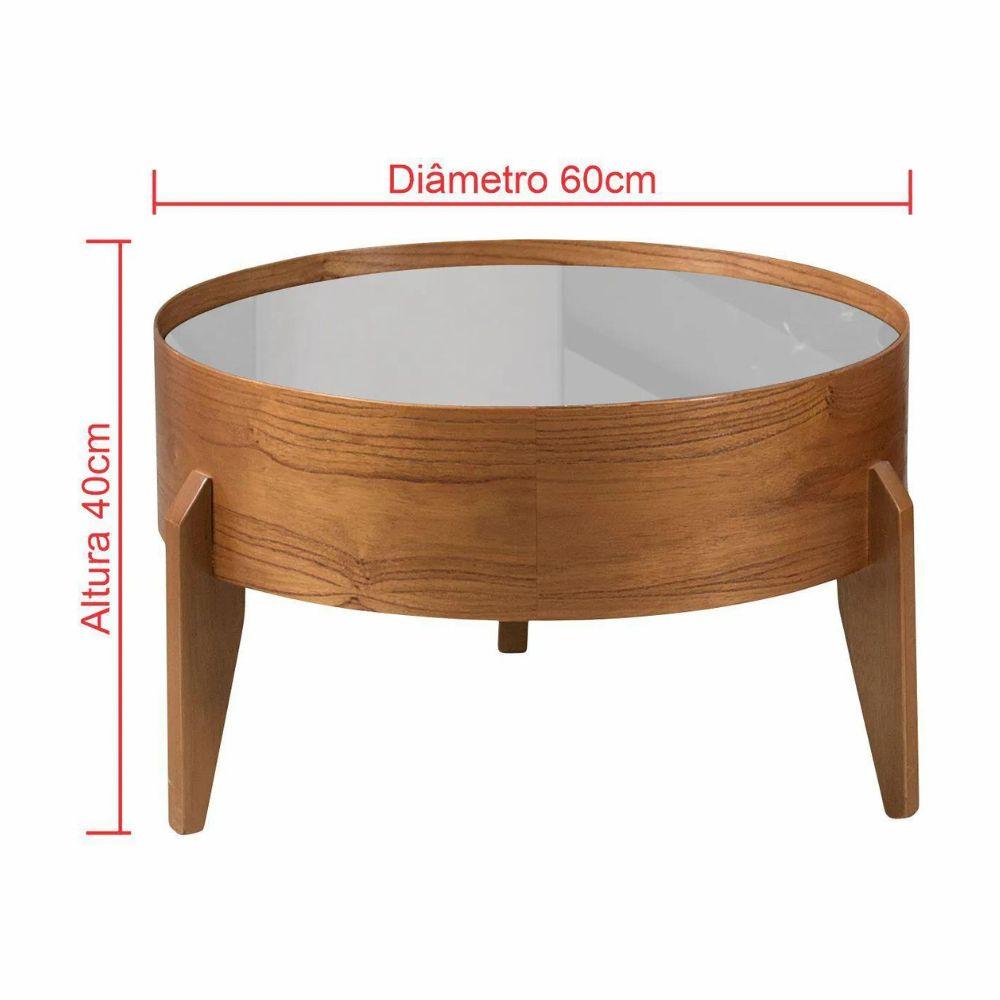 Mesa de Centro Anna com Tampo Off White 60 cm e Pés em Madeira