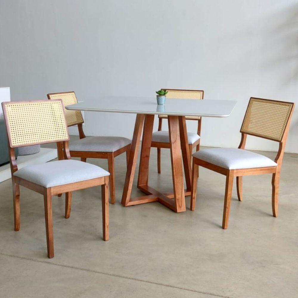 Mesa de Jantar Luna Tampo Retangular Off White 1,20 M com Base em Madeira