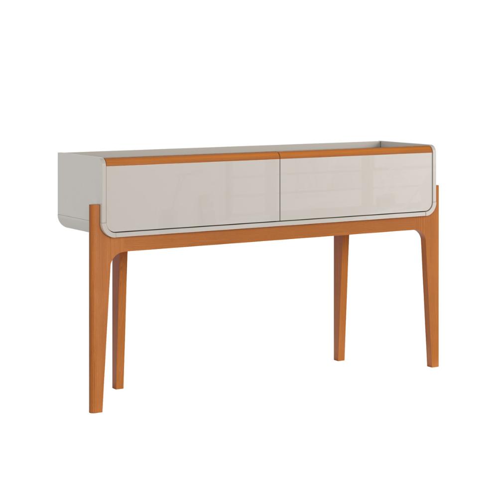 Aparador Cleo Suporte Para Decoração C/ 2 Gavetas Porta Itens Off White/ Freijó