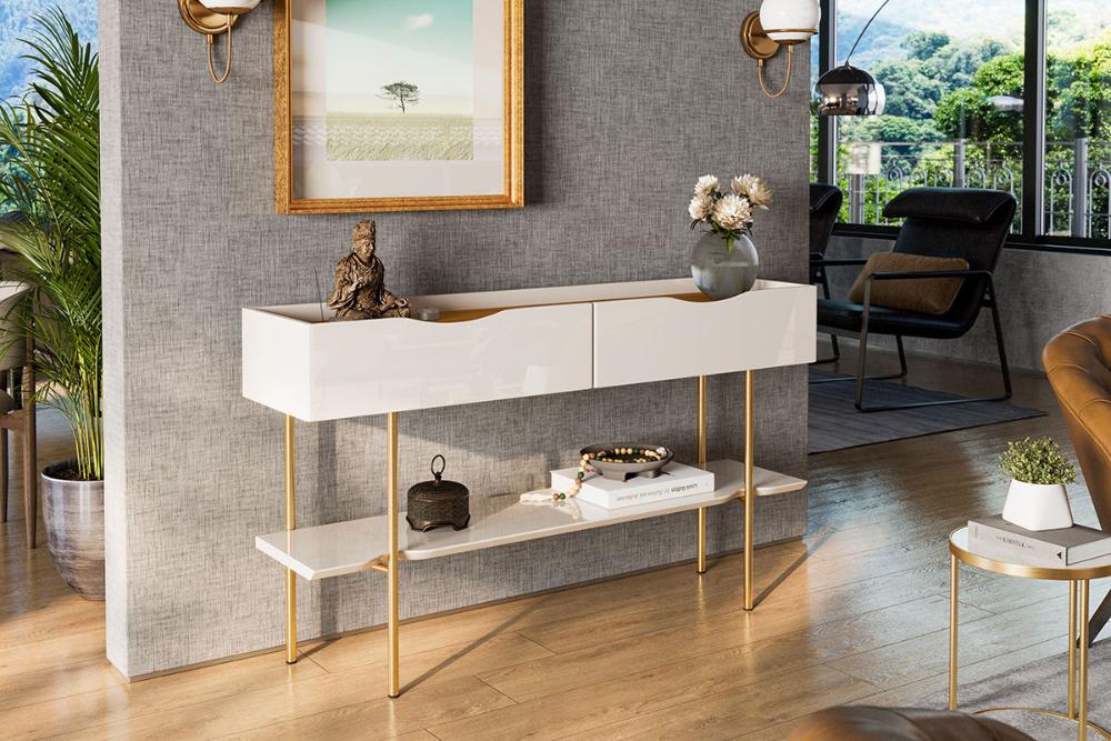 Aparador Valência C/ Prateleira Para Itens E Decoração Off White/ Freijó