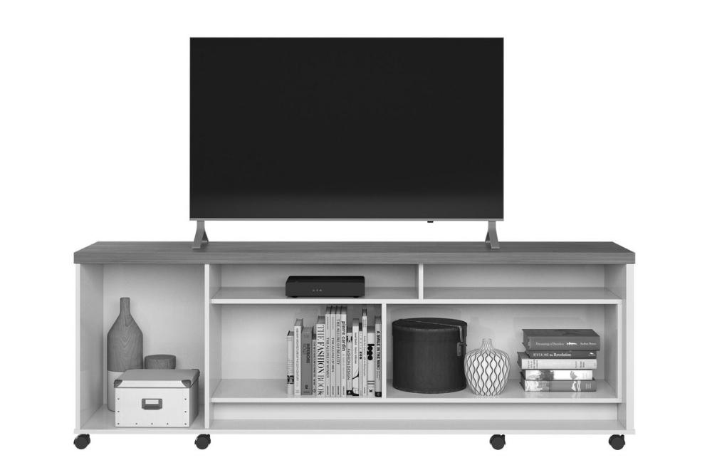 Bancada Dallas Suporte Para Tvs C/ 3 Portas E Nichos - Off White Perolizado/Jequitiba