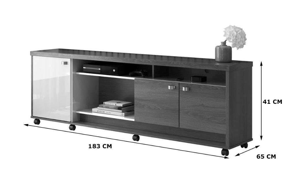 Bancada Dallas Suporte Para Tvs C/ 3 Portas E Nichos - Off White Perolizado/Jequitiba