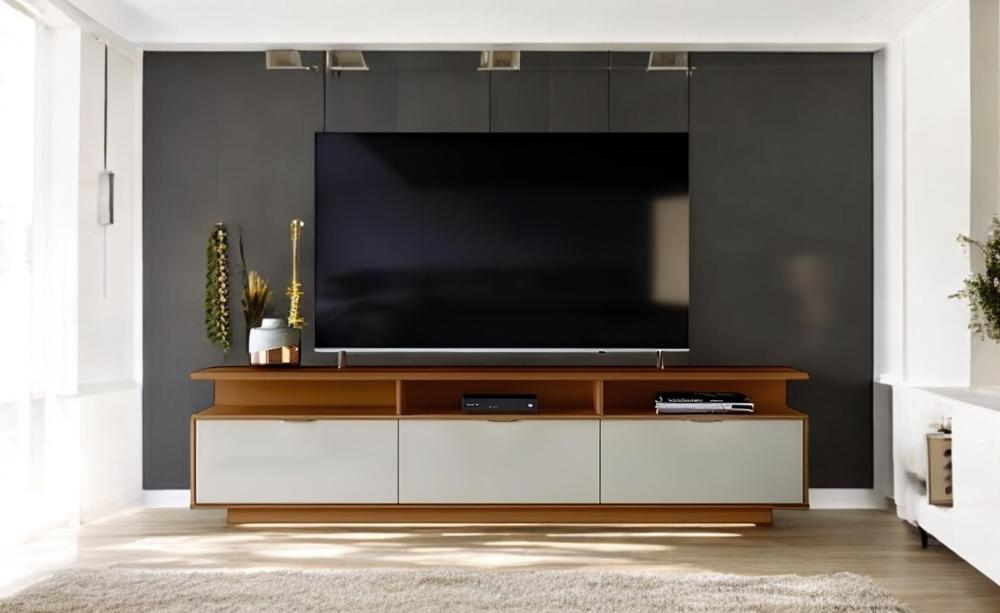 Bancada Marrocos Com 3 Portas Suporte Para Tvs Até 75" - Jequitiba/Off White Perolizado