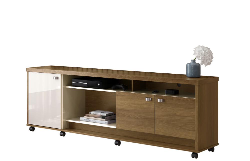 Bancada Napoli Suporte Para Tvs C/ 3 Portas E Nichos - Imbuia/Off White Perolizado