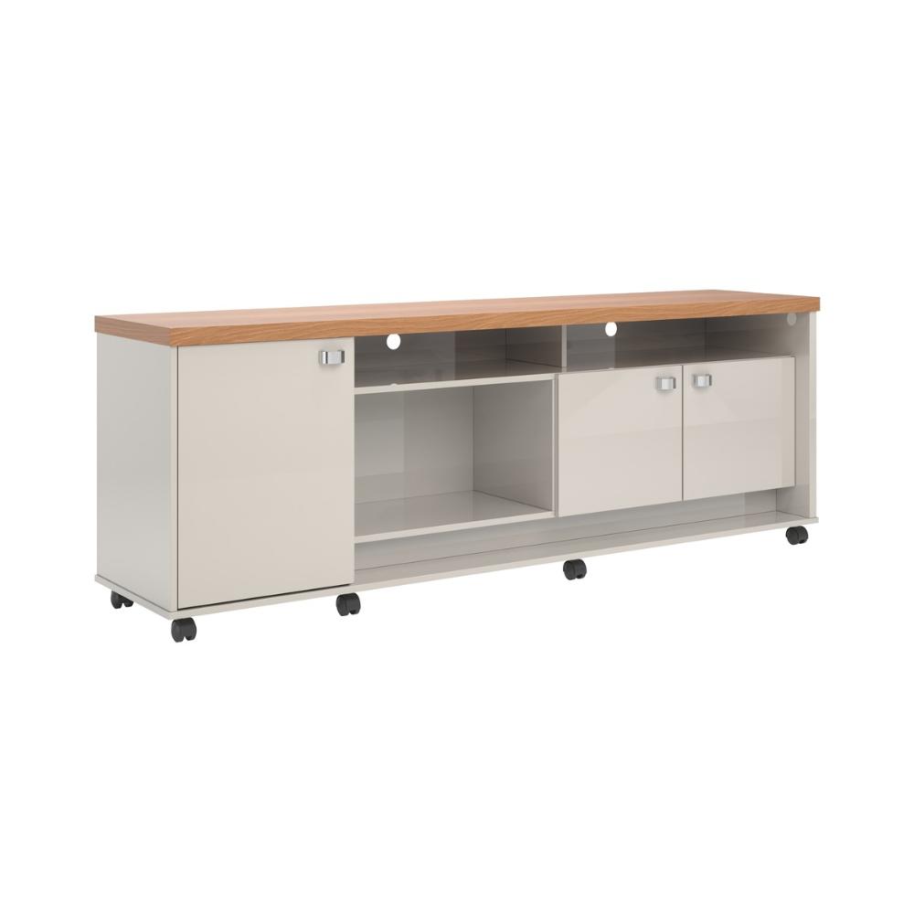 Bancada Napoli Suporte Para Tvs C/ 3 Portas E Nichos - Off White Perolizado/Jequitiba