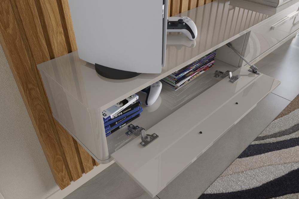 Bancada Suspensa Bali 1.9 Suporte P/ Decoração E Eletrônicos Com Gaveteiro - Off White Perolizado