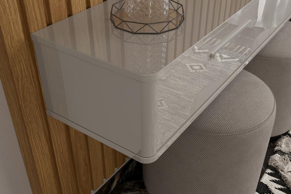 Bancada Suspensa Bali 1.9 Suporte P/ Decoração E Eletrônicos Com Gaveteiro - Off White Perolizado