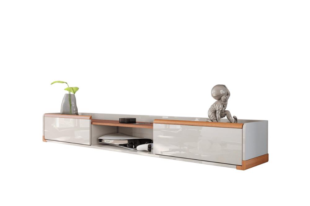 Bancada Suspensa Gália 1.8 Suporte P/ Decoração E Eletrônicos Off White Perolizado/Jequitiba