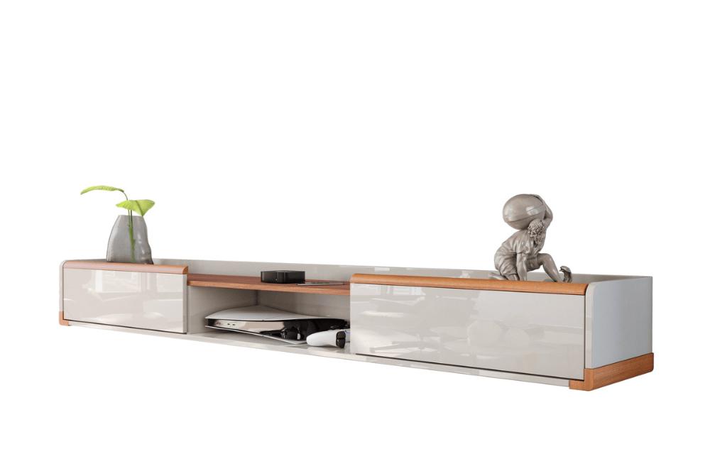 Bancada Suspensa Gália 2.2 Suporte P/ Decoração E Eletrônicos Off White Perolizado/Jequitiba 2 Gavetas