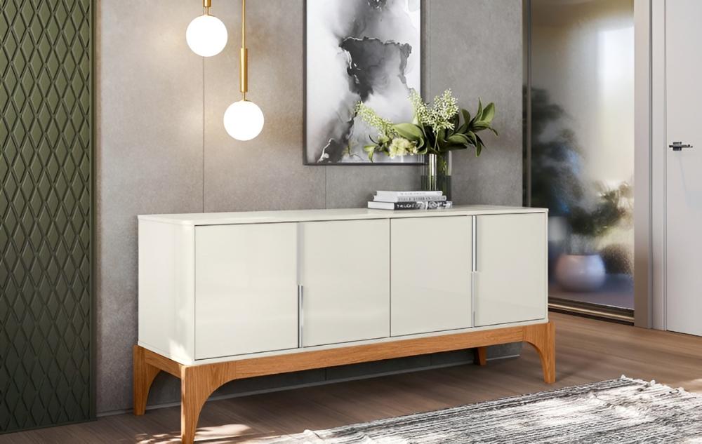 Buffet Amalf Suporte P/ Decoração 4 Portas Para Itens - Off White Perolizado/Jequitiba