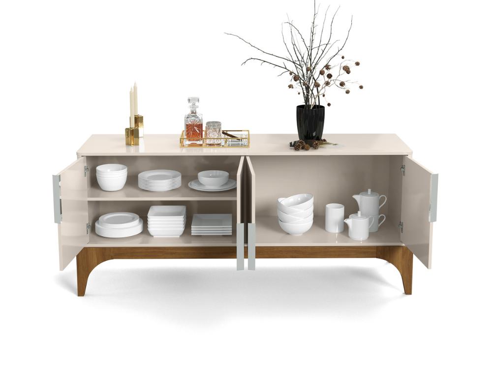 Buffet Amalf Suporte P/ Decoração 4 Portas Para Itens - Off White Perolizado/Jequitiba
