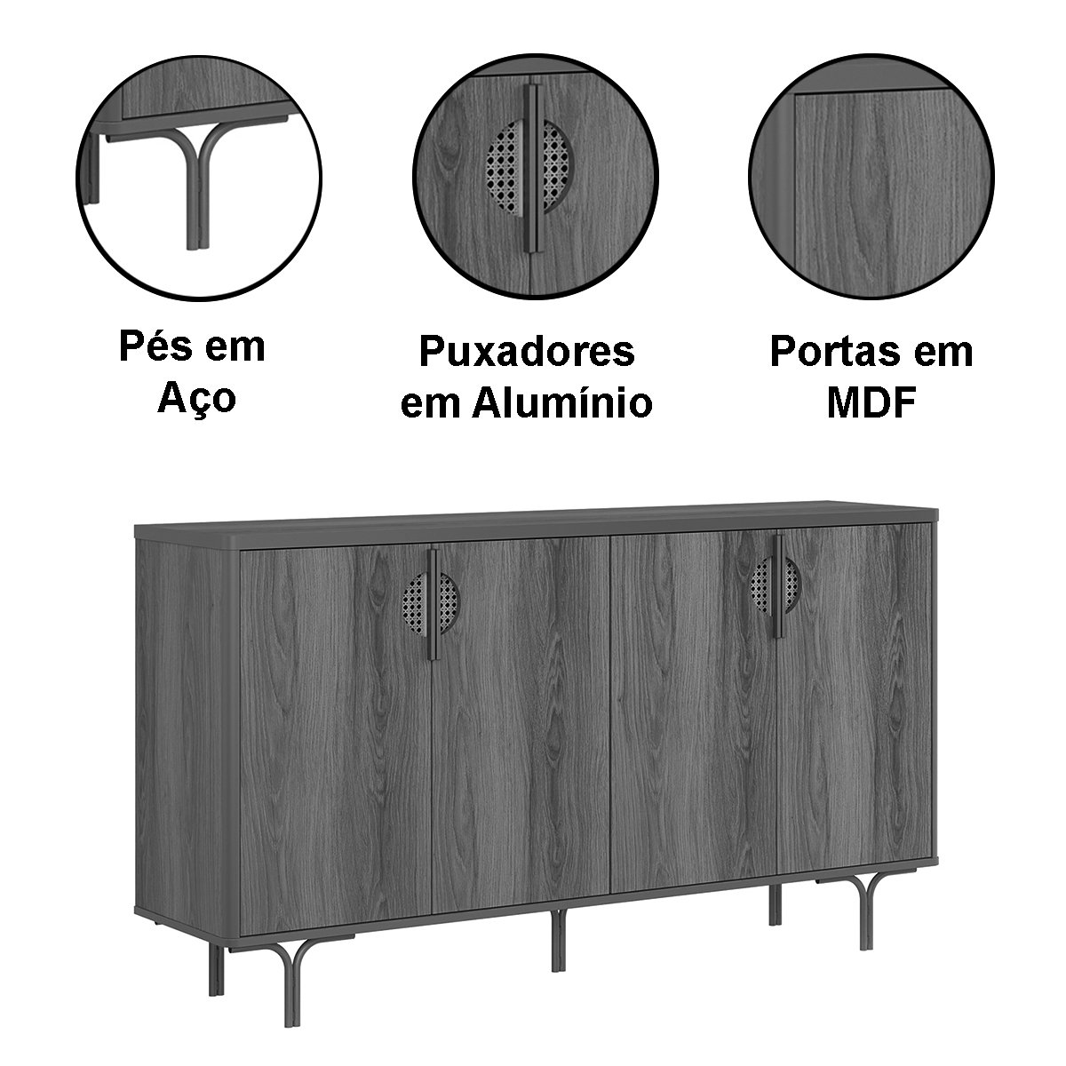 Buffet Aparador para Sala de Jantar 4 Portas Marella Jequitiba