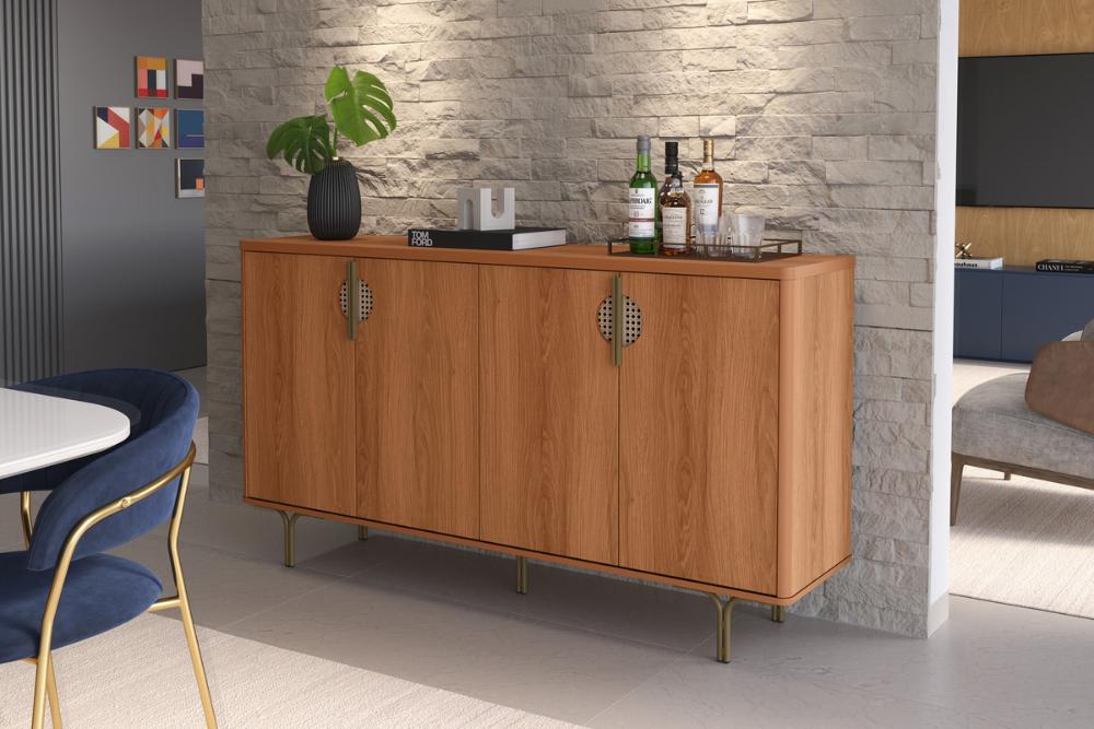 Buffet Marsala Suporte P/ Decoração 4 Portas C/ Prateleira Divisória - Jequitiba