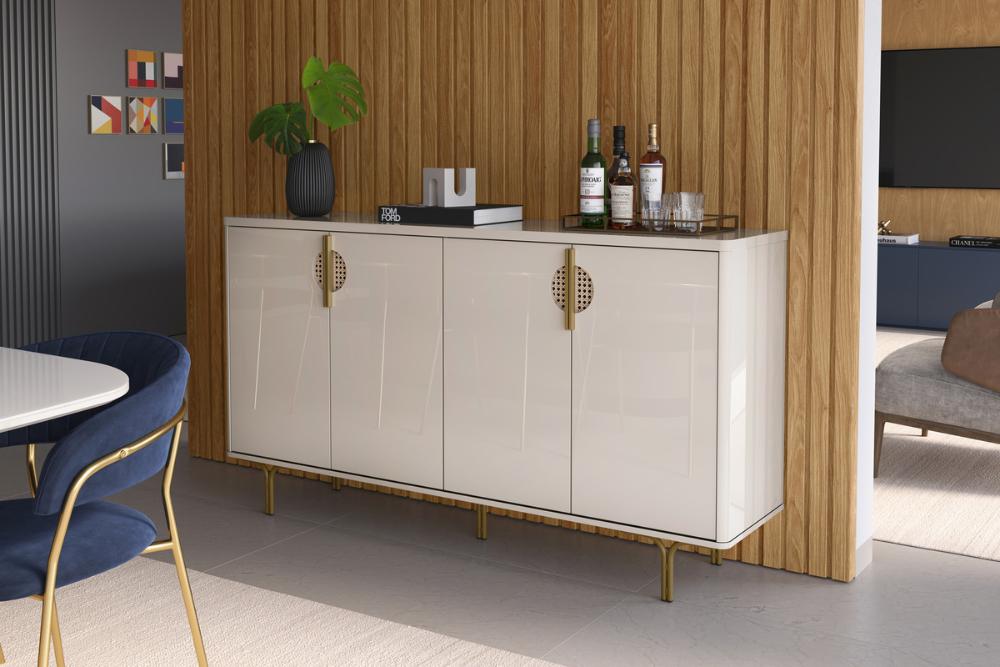 Buffet Siena Suporte P/ Decoração 4 Portas C/ Prateleira Divisória - Off White