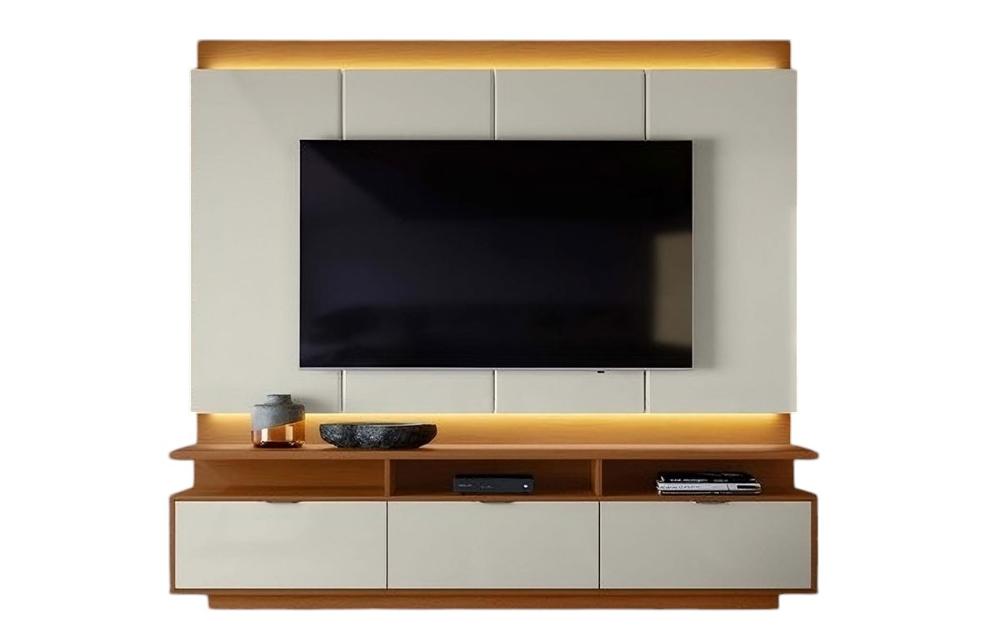 Conj. Bancada Casablanca 3 Portas Com Painel P/ Tvs Até 75" - Jequitiba/Off White Perolizado