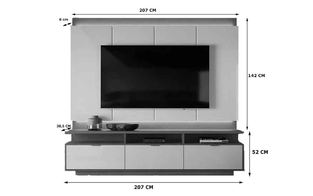 Conj. Bancada Casablanca 3 Portas Com Painel P/ Tvs Até 75" - Jequitiba/Off White Perolizado