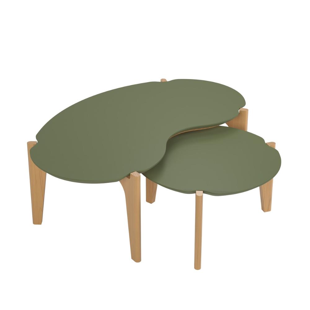 Conj. Mesas De Centro Caribe 105Cm + 55Cm - Verde Floresta/Freijo