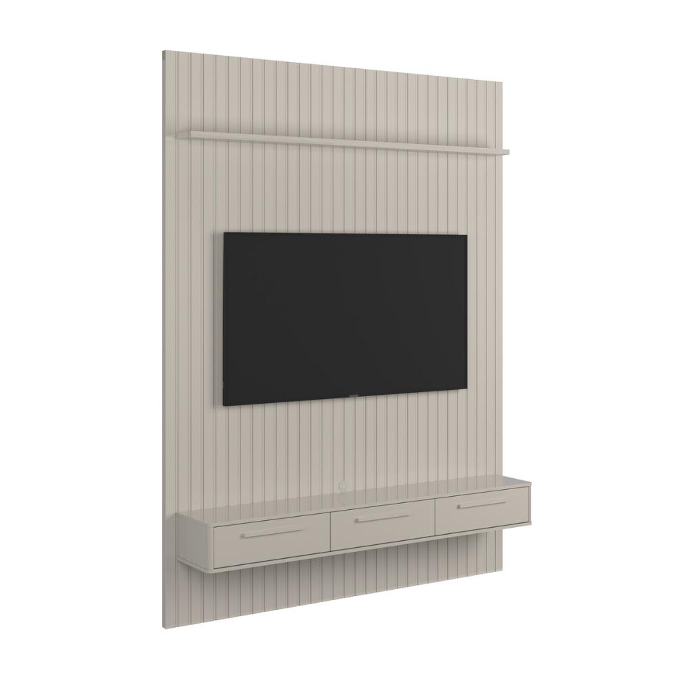 Conj. Painel Oslo Frisado C/ Prateleira - Off White + Bancada Bali 1.9 3 Gaveteiros - Off White
