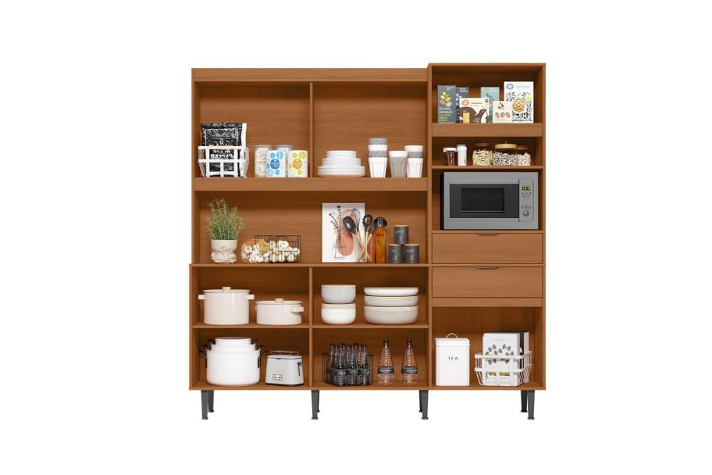 Cozinha Atlantis 11 Armários 2 Gavetas C/ Espaço Para Microondas E Utilidades - Jequitiba