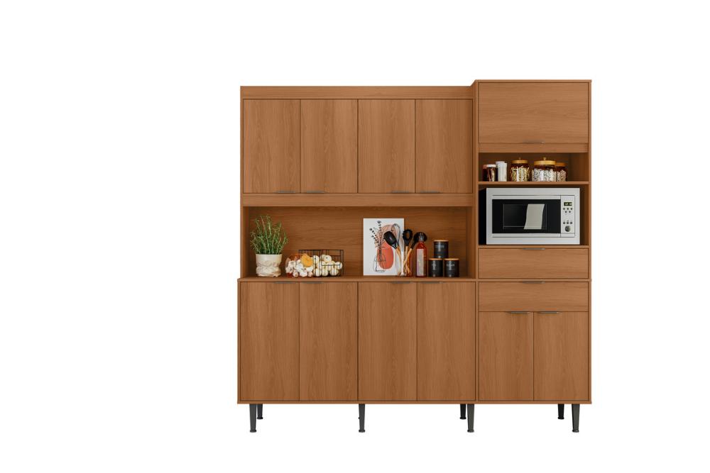 Cozinha Atlantis 11 Armários 2 Gavetas C/ Espaço Para Microondas E Utilidades - Jequitiba
