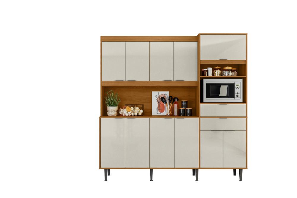 Cozinha Atlantis 11 Armários 2 Gavetas C/ Espaço Para Microondas E Utilidades - Jequitiba/Off White